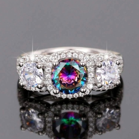 Costume Big Faux Multi Color Stone Ring Size 9 - Picture 1 of 2